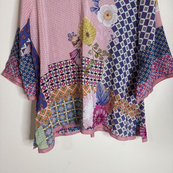 Johnny Was Silk Patchwork Floral Boho jade Tunic Top blouse colorful size medium - Picture 3 of 10